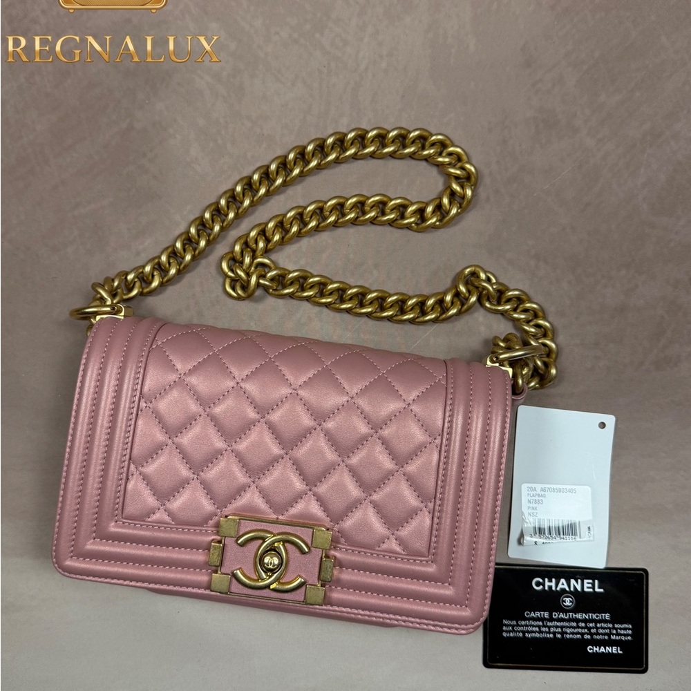 CHANEL BOY CALFSKIN/QUILTED SHOULDER BAG SMALL PINK  - LIKE NEW